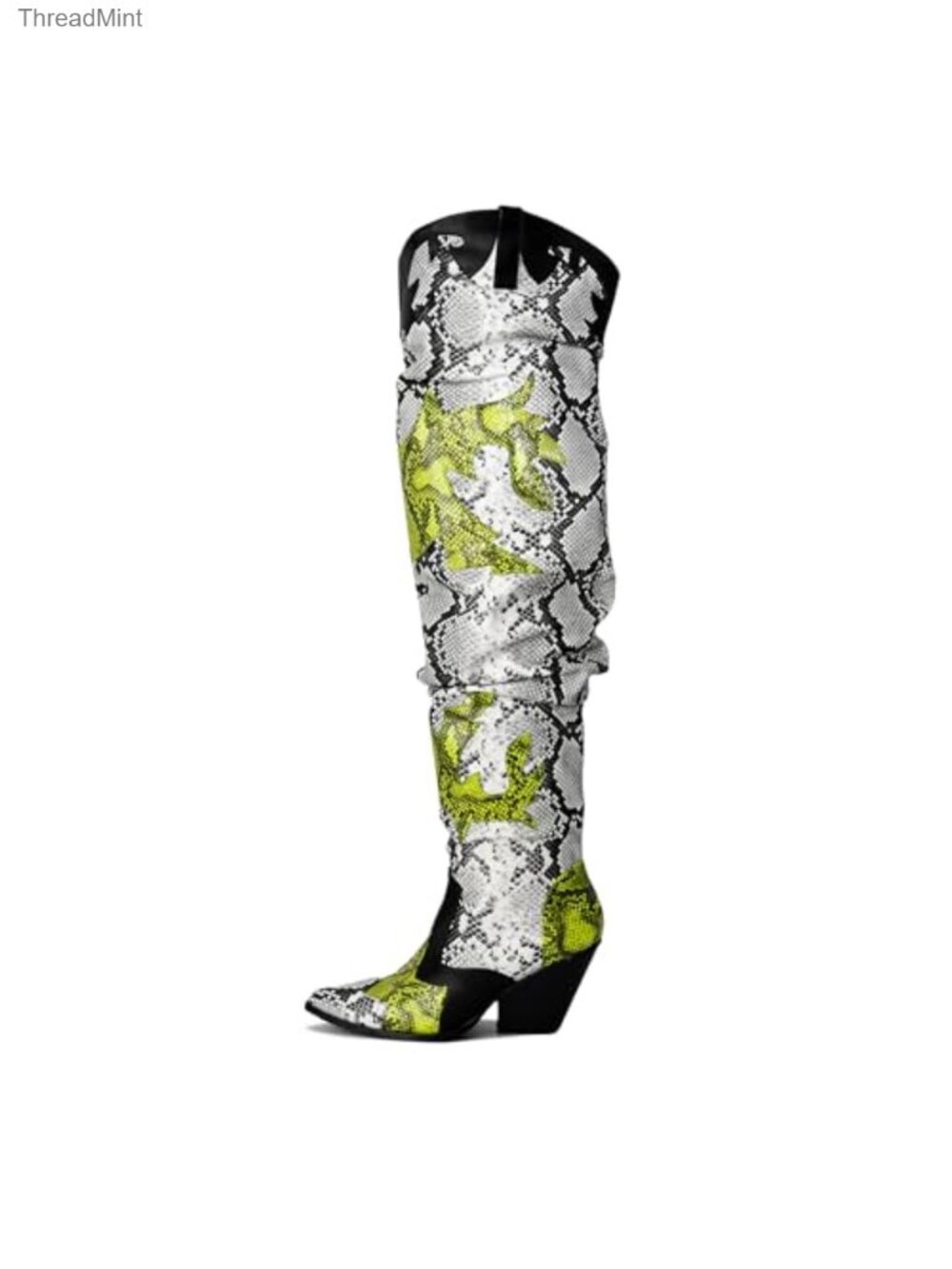 Faux Snakeskin Thigh High Cowboy Boots Chunky Heel Over Knee Western Booties
